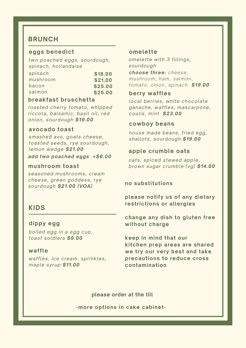 Menu, Ikigai Cafe and Workshop