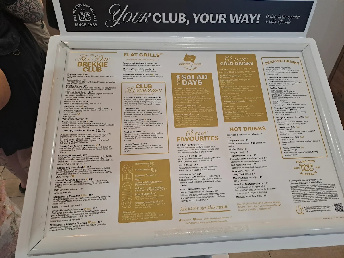 Menu, The Coffee Club Café - Hervey Bay