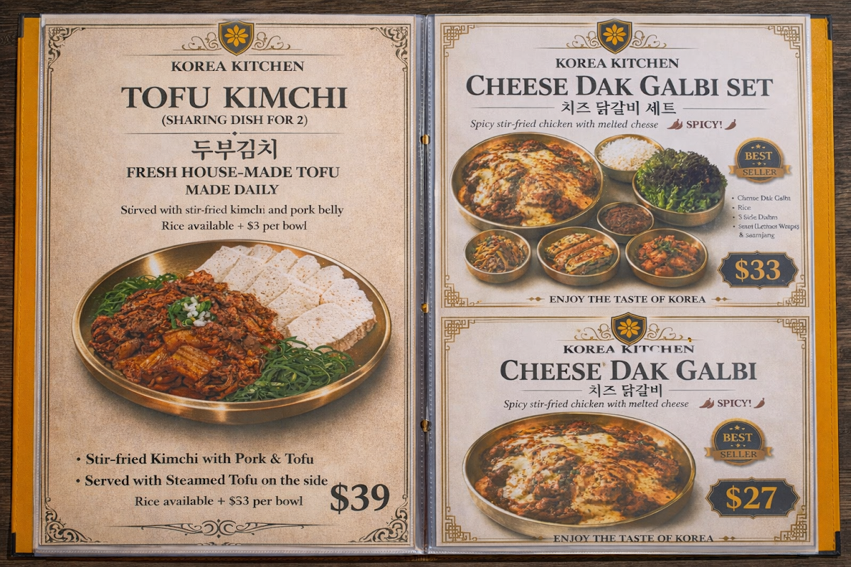 Menu, korea kitchen