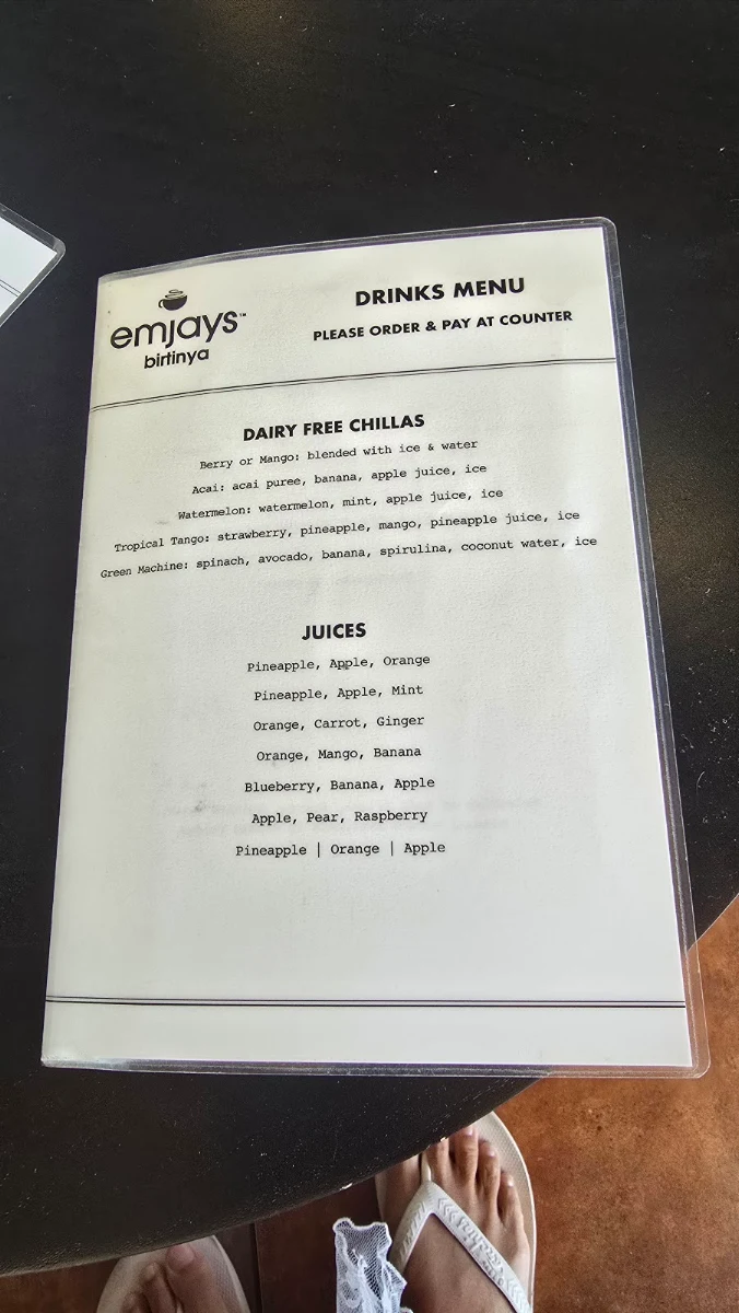 Menu, Emjays Birtinya