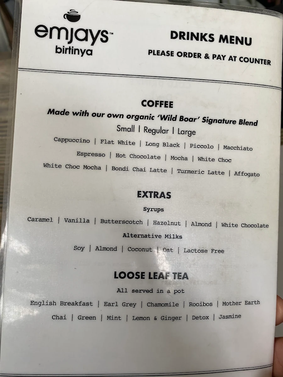 Menu, Emjays Birtinya