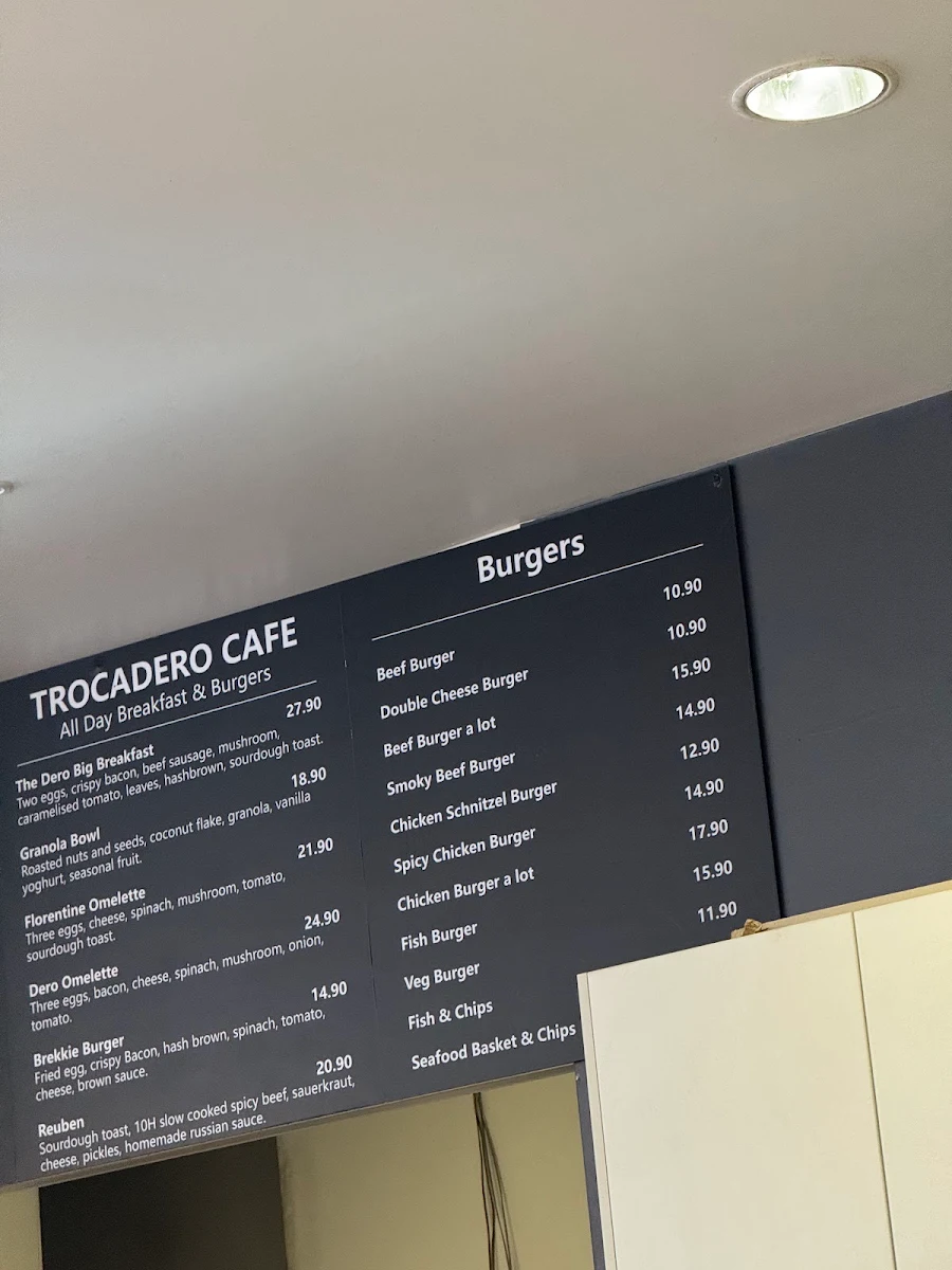 Menu, Trocadero Cafe