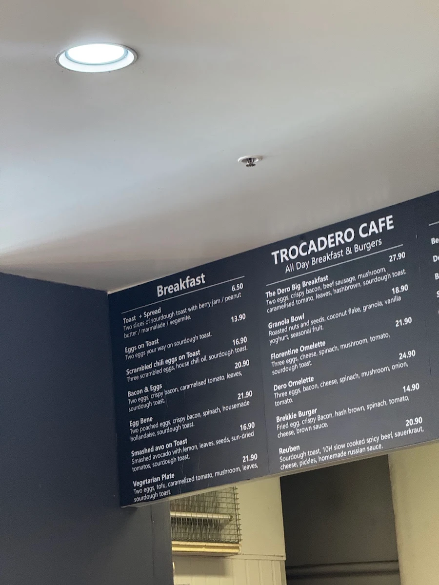 Menu, Trocadero Cafe