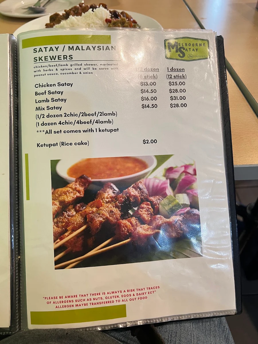 Menu, Melbourne Satay Springvale