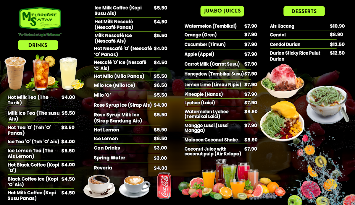 Menu, Melbourne Satay Springvale