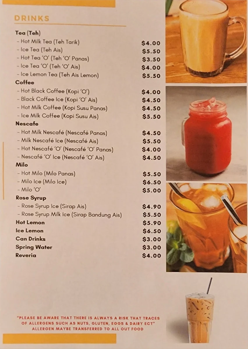 Menu, Melbourne Satay Springvale