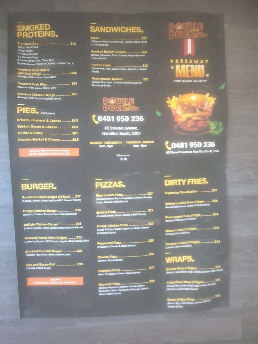 Menu, Doubleduck Smokehouse