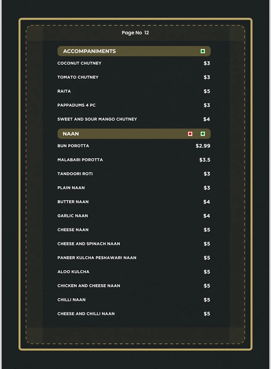 Menu, HALDI Indian restaurant