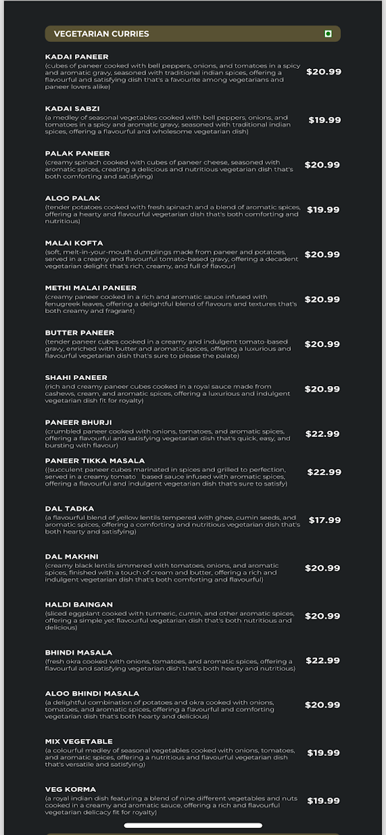 Menu, HALDI Indian restaurant