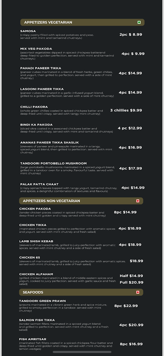 Menu, HALDI Indian restaurant