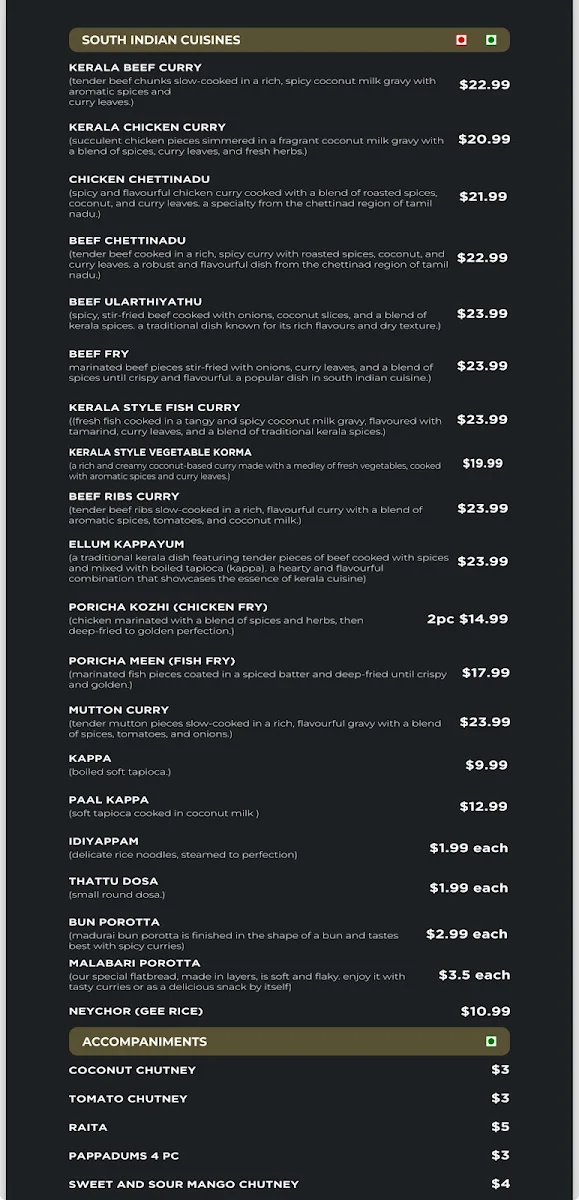 Menu, HALDI Indian restaurant