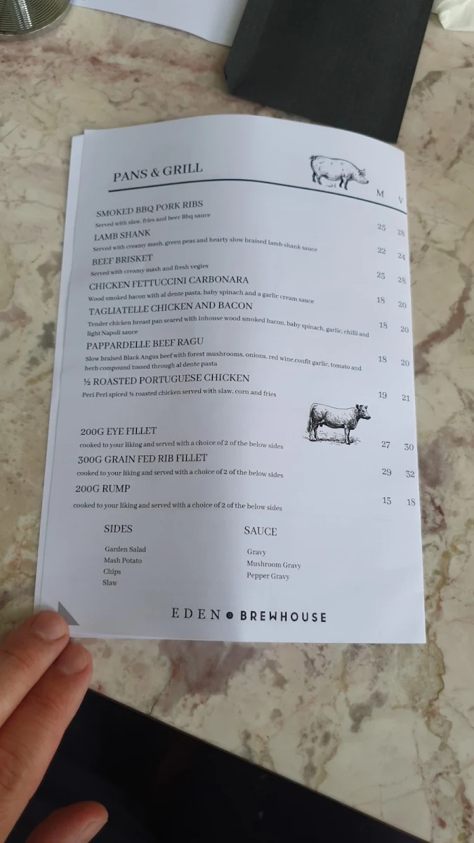 Menu, Eden Brewhouse