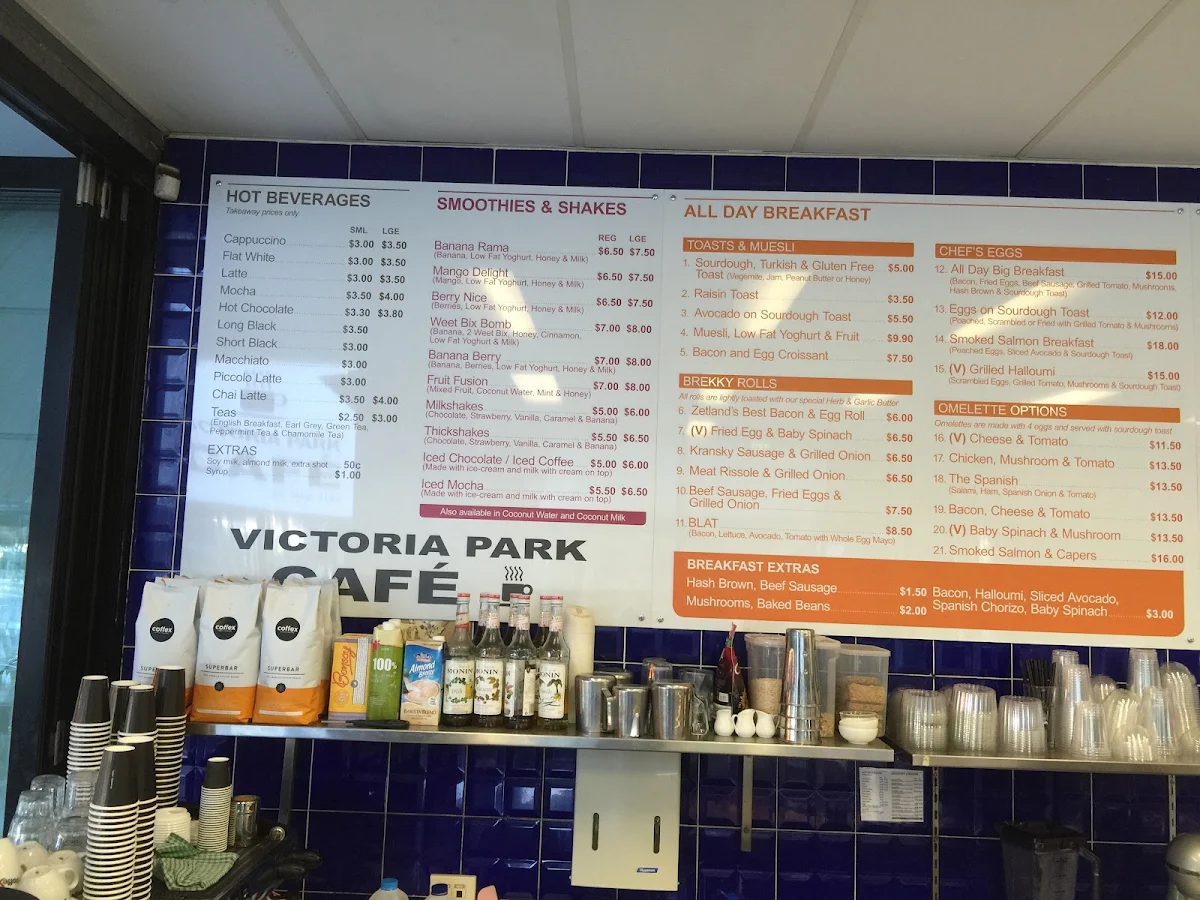 Menu, Victoria Park Cafe