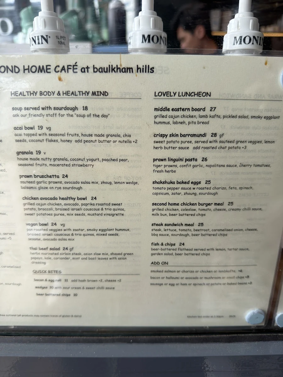 Menu, Second Home Cafe - Baulkham Hills