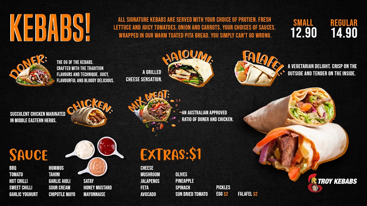 Menu, Troy Kebabs