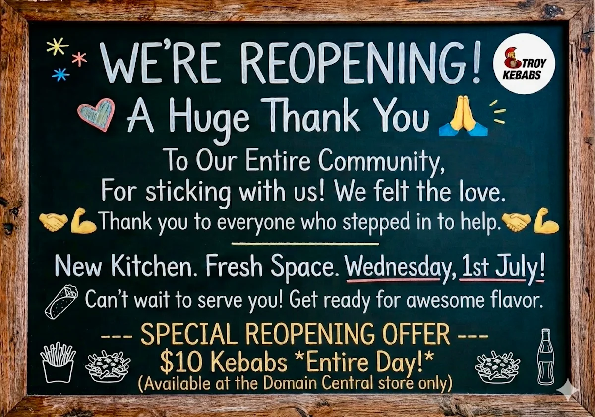 Menu, Troy Kebabs