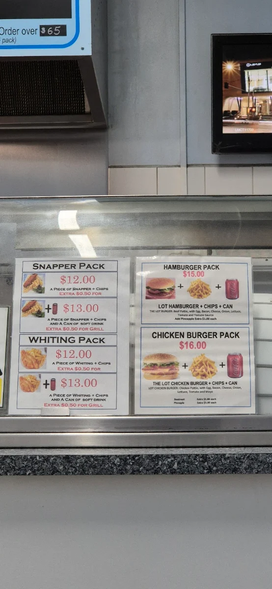 Menu, Clayton Fish & Chips