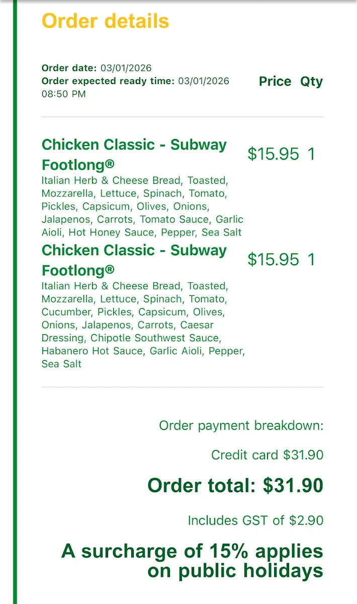 Menu, Subway® Restaurant