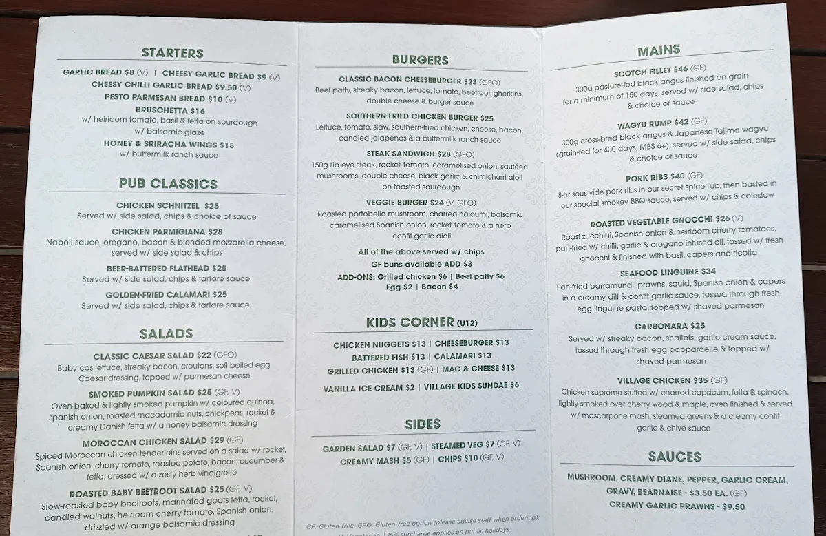 Menu, Village Green Hotel