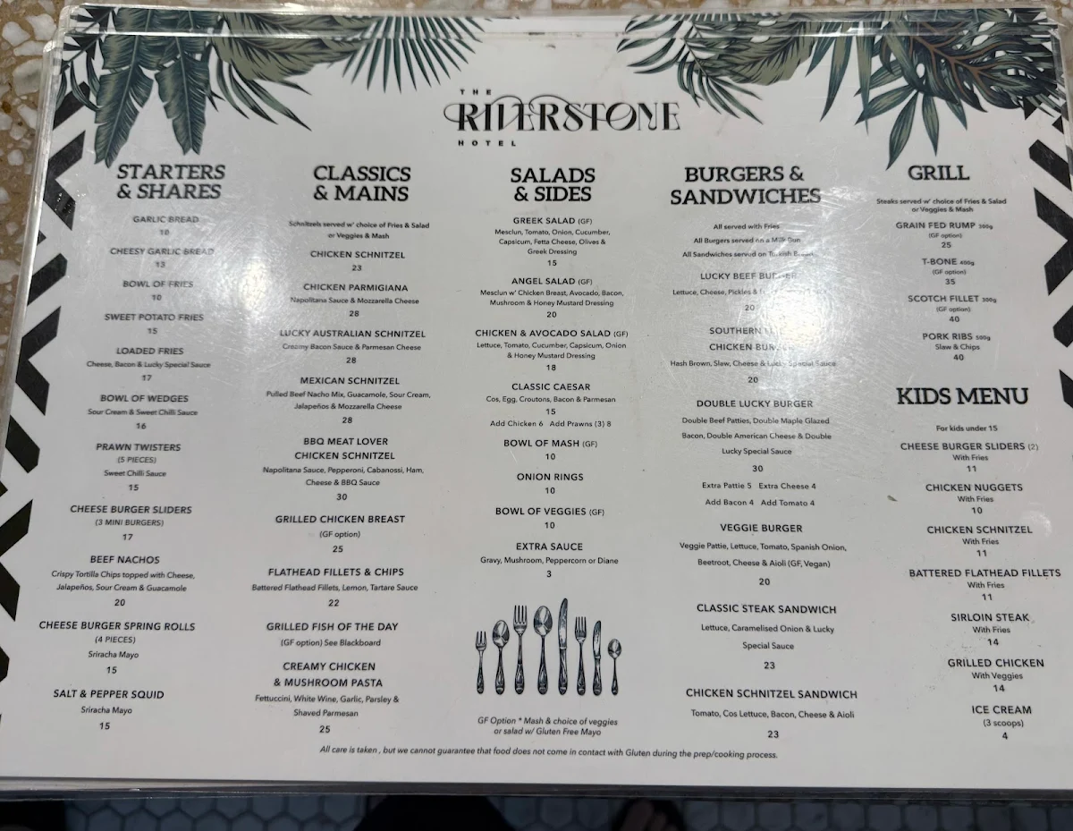 Menu, Riverstone Hotel