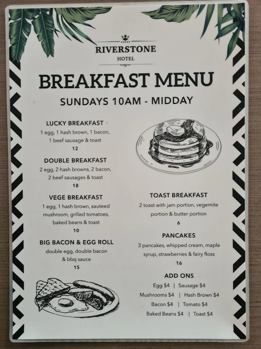 Menu, Riverstone Hotel