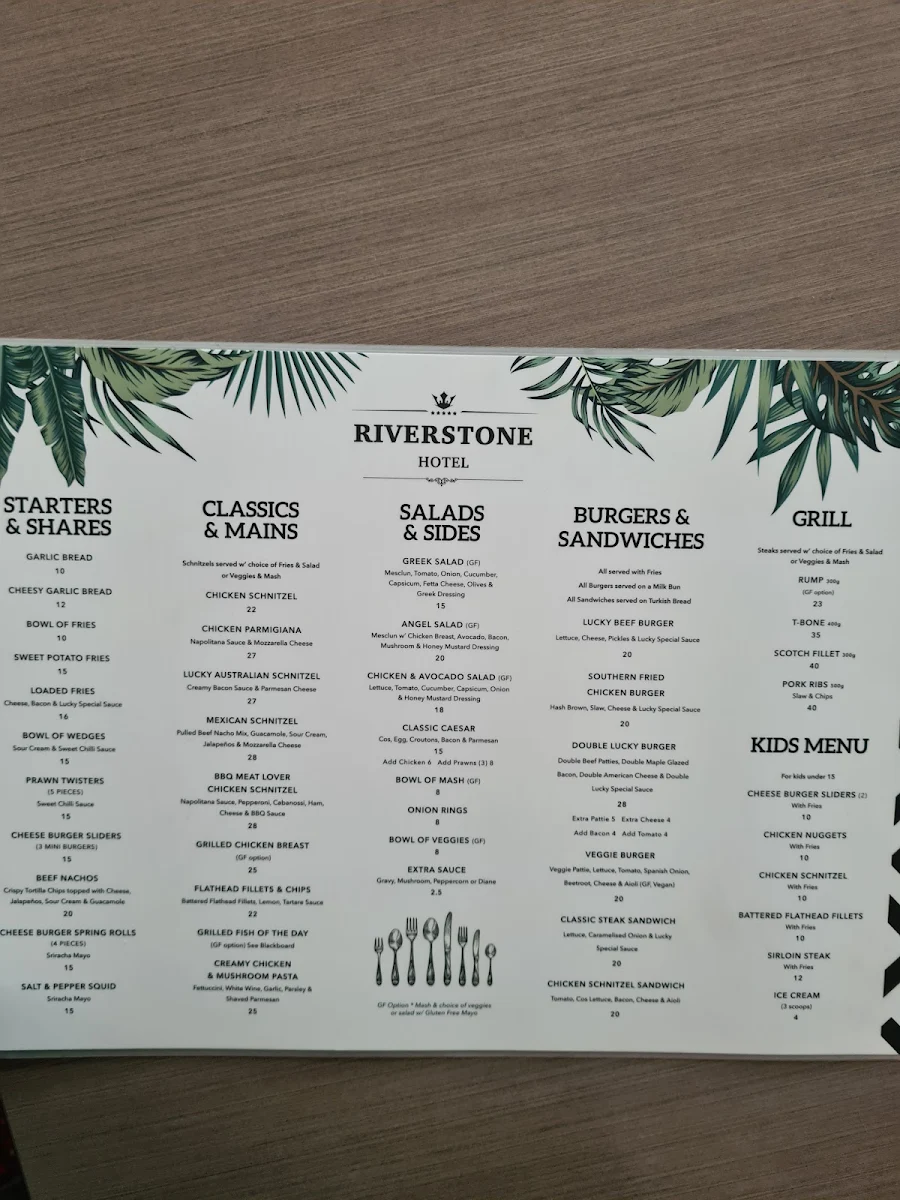 Menu, Riverstone Hotel