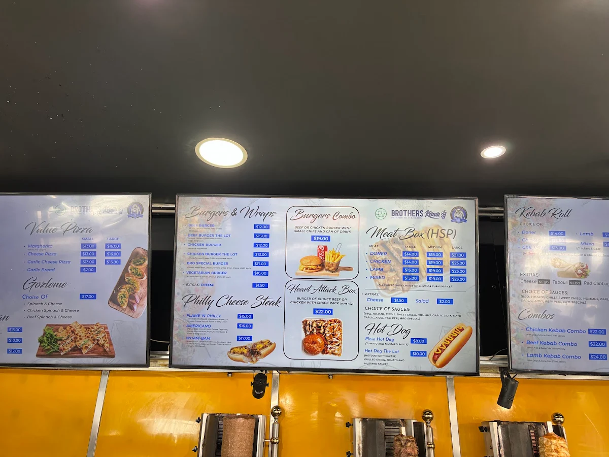 Menu, Brothers Kebab Belmore