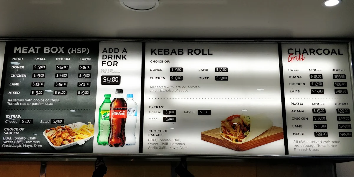 Menu, Brothers Kebab Belmore