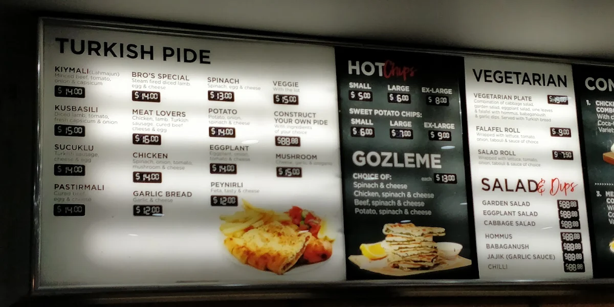 Menu, Brothers Kebab Belmore