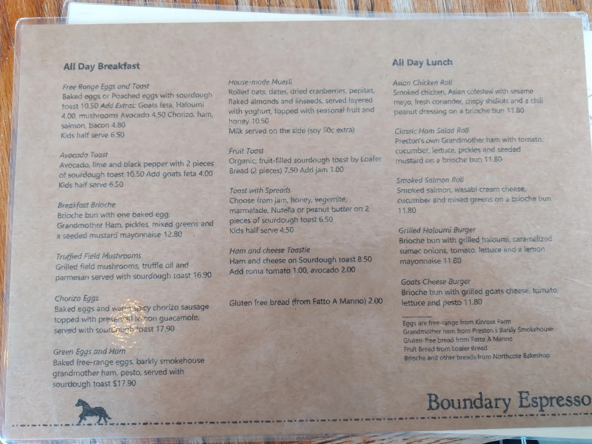 Menu, Boundary Espresso