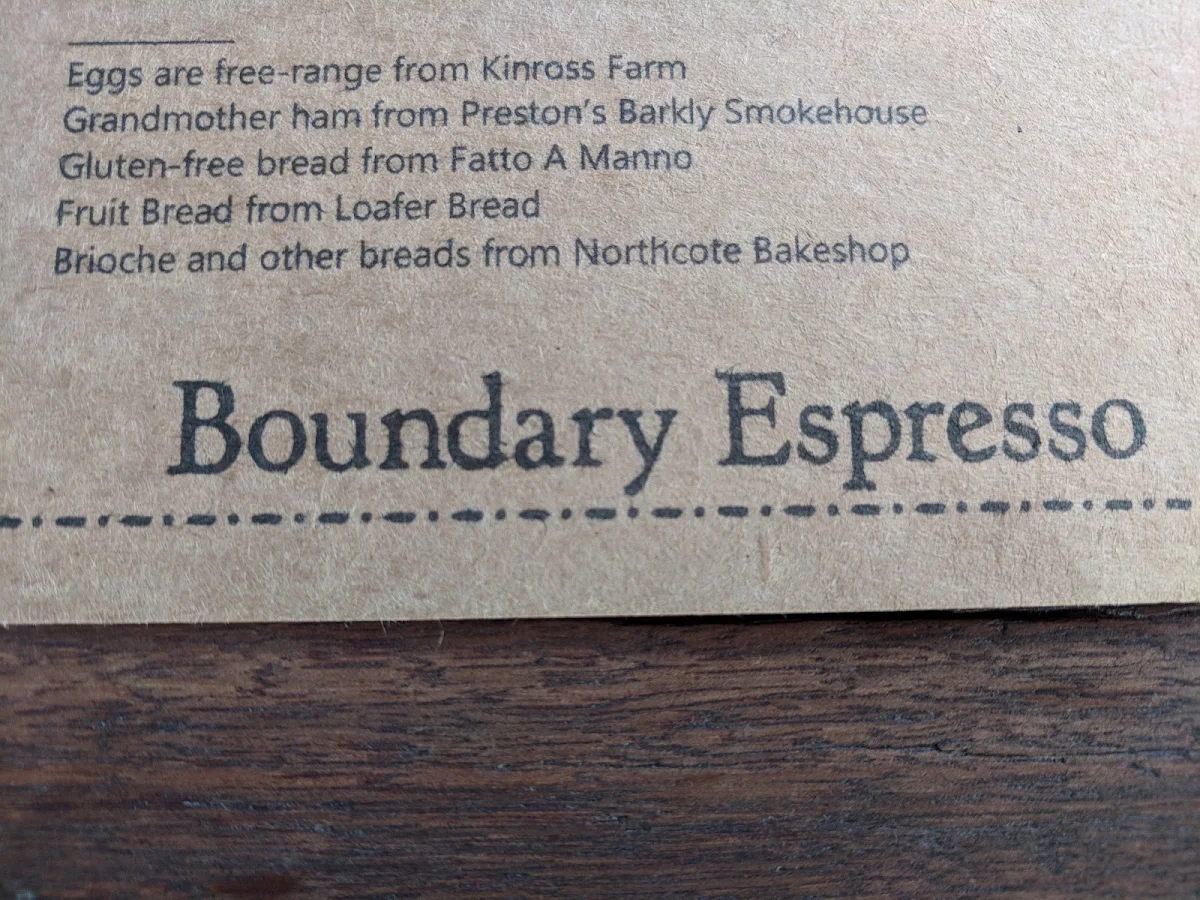 Menu, Boundary Espresso