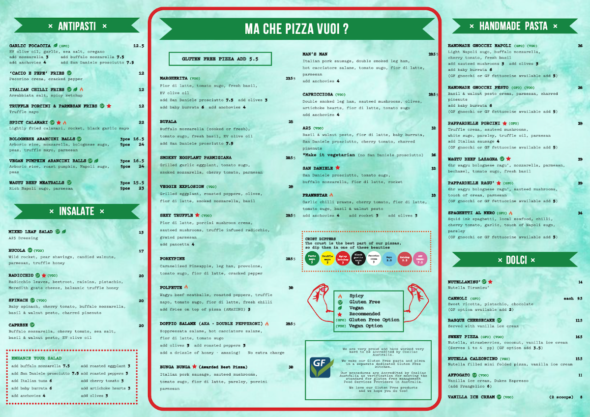 Menu, A25 Pizzeria South Yarra
