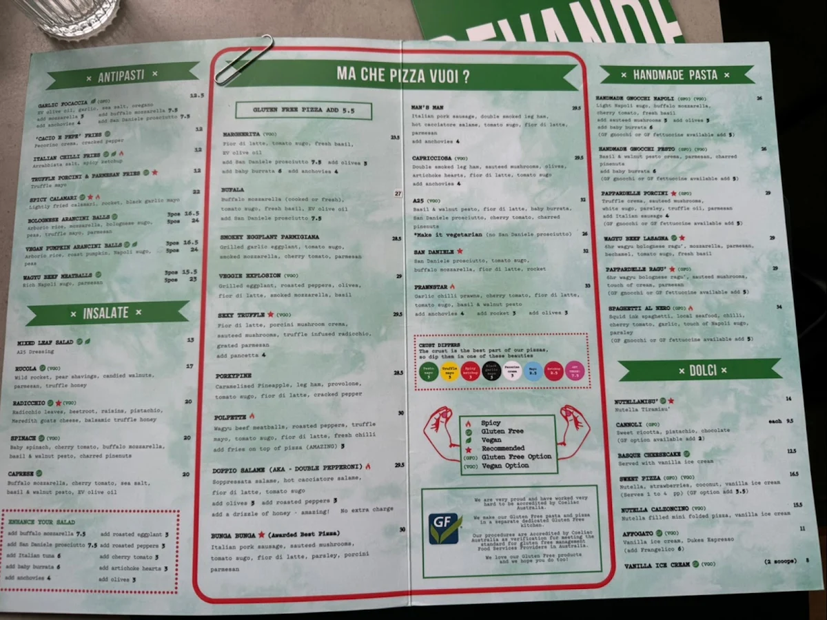 Menu, A25 Pizzeria South Yarra
