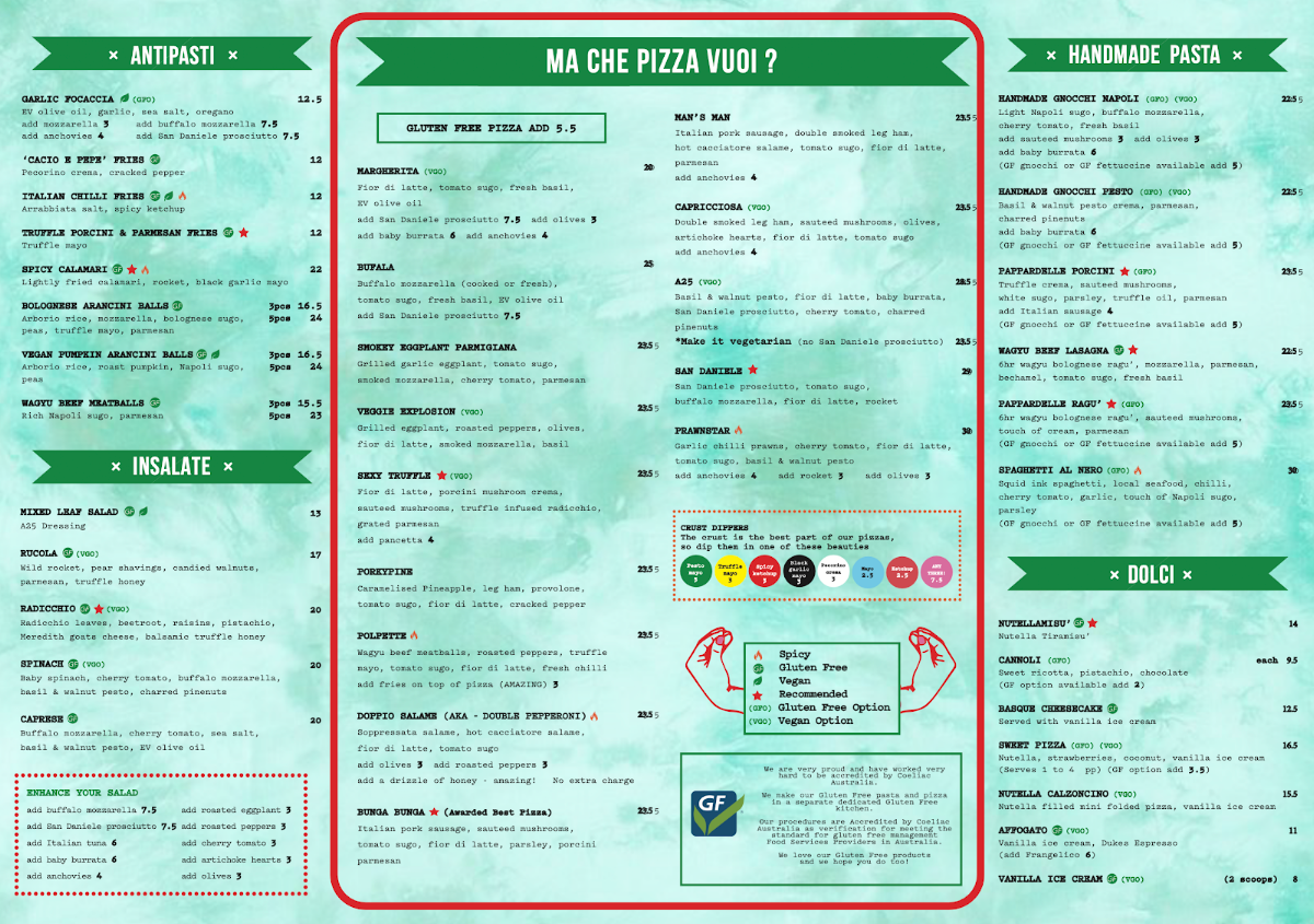 Menu, A25 Pizzeria South Yarra