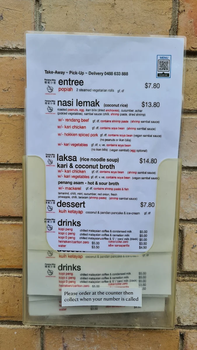 Menu, Penang Alley