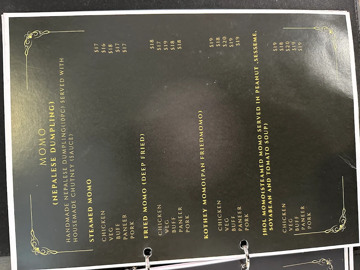 Menu, Early Bird Nepalese Restaurant