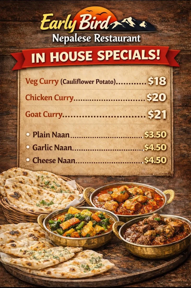 Menu, Early Bird Nepalese Restaurant