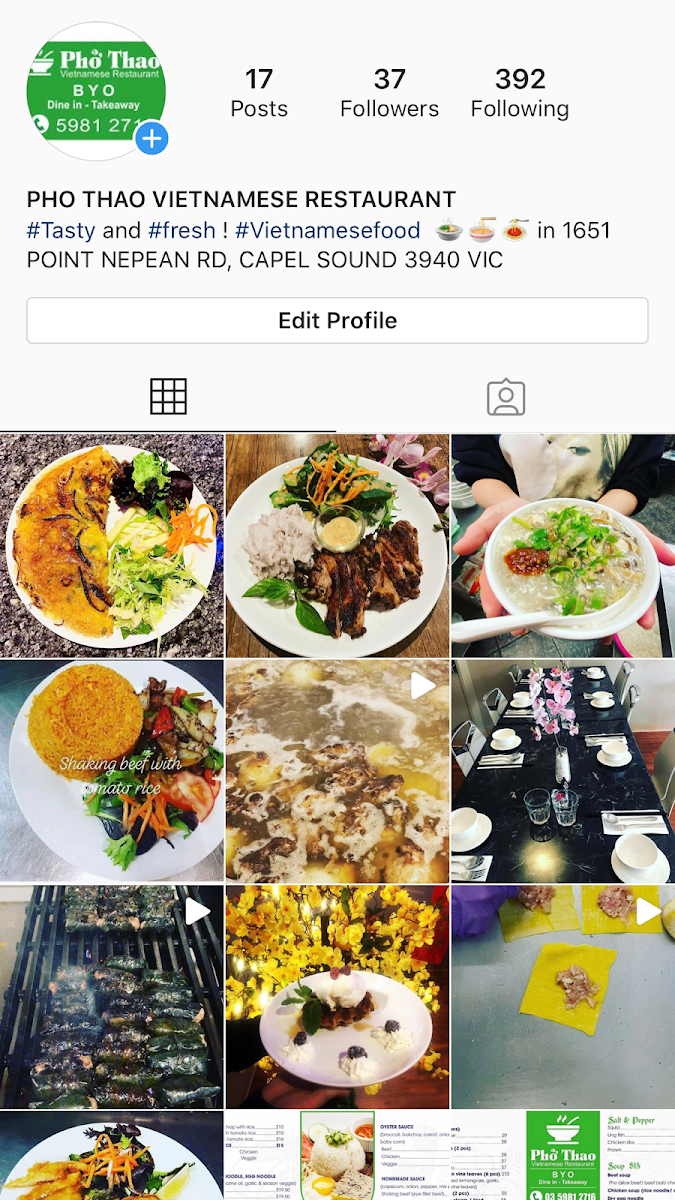 Menu, Pho Thao