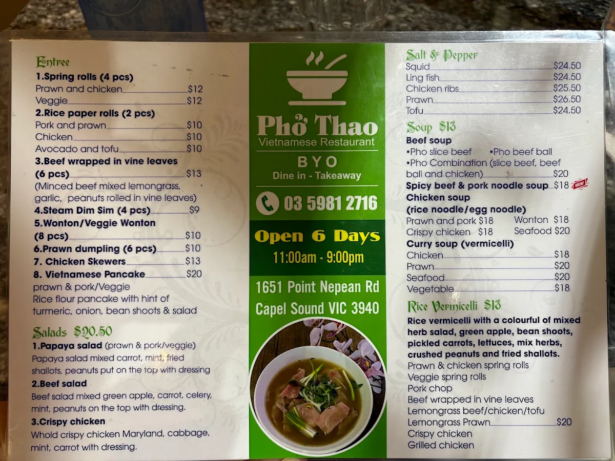 Menu, Pho Thao