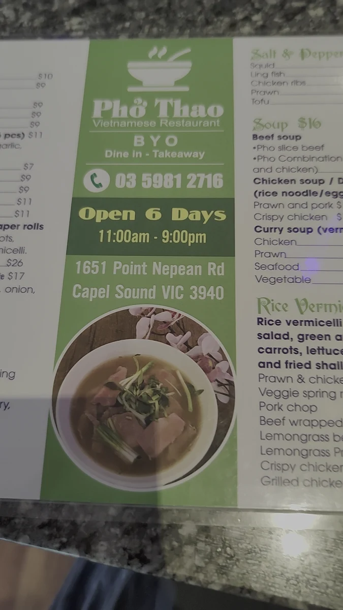 Menu, Pho Thao