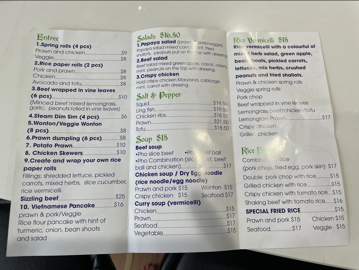 Menu, Pho Thao