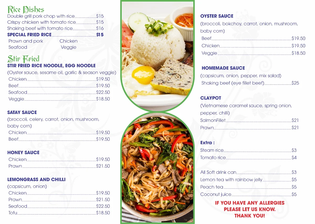 Menu, Pho Thao