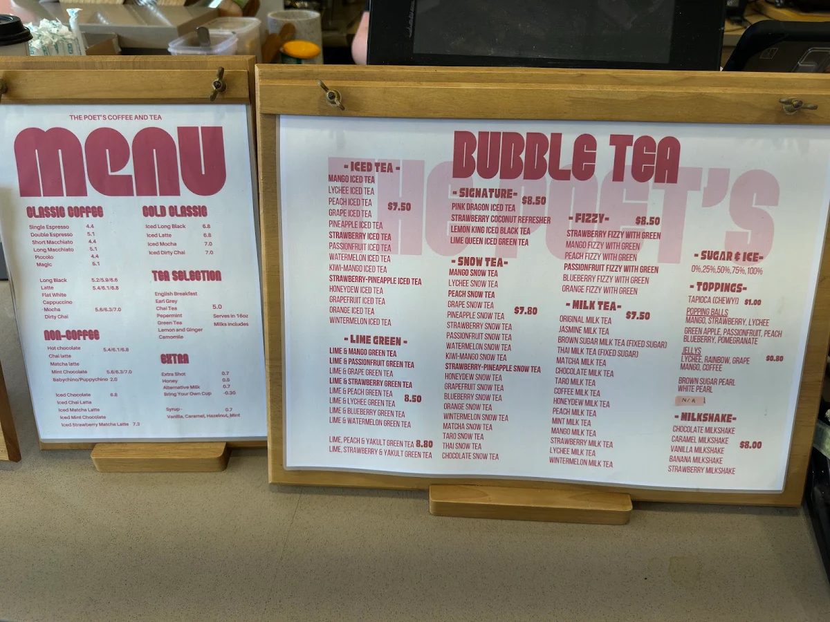 Menu, The Poet's Coffee & Tea
