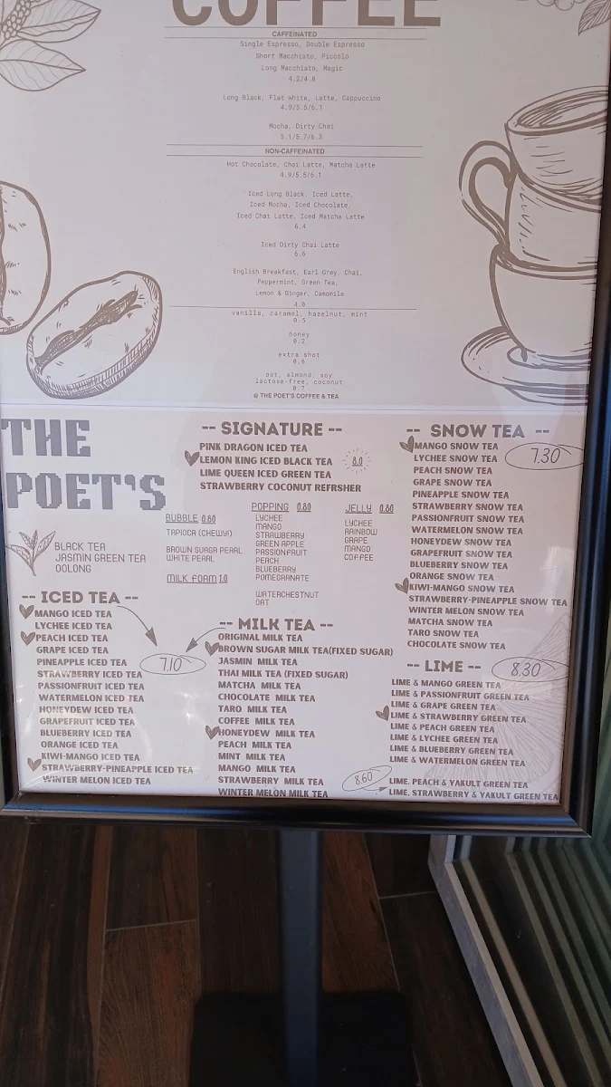 Menu, The Poet's Coffee & Tea