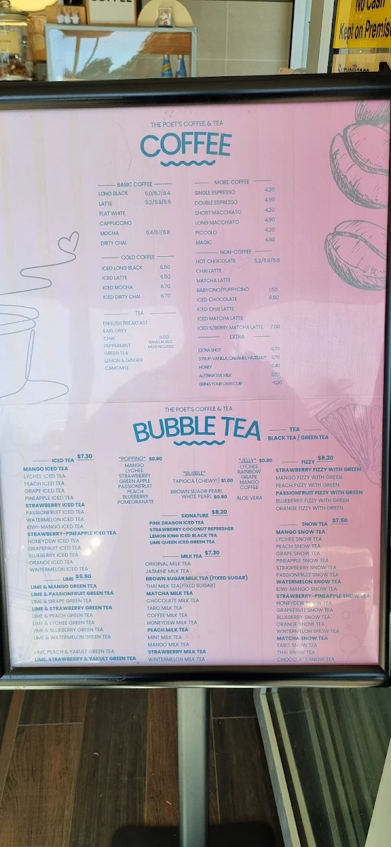 Menu, The Poet's Coffee & Tea