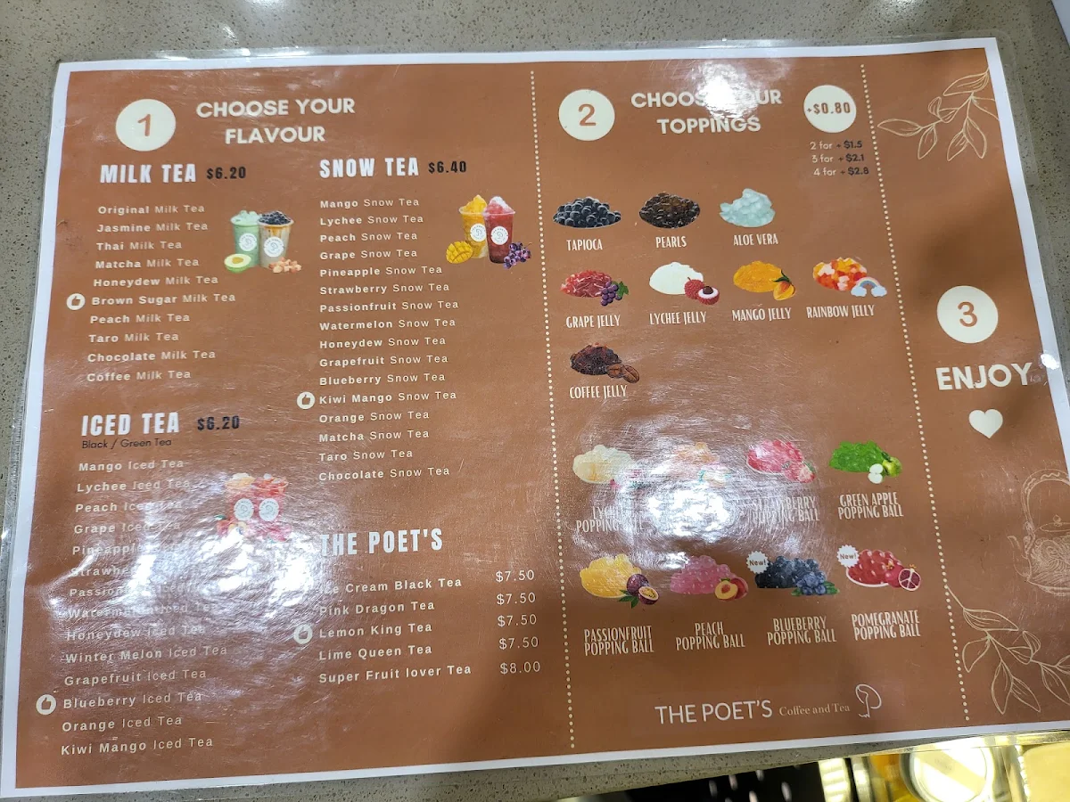 Menu, The Poet's Coffee & Tea