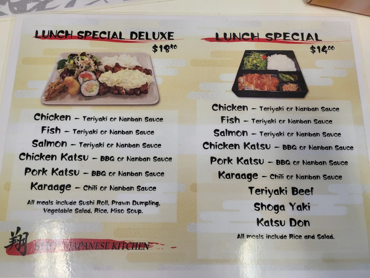 Menu, Shou Japanese Kitchen