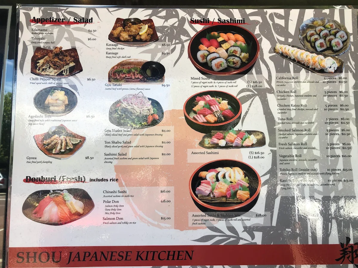 Menu, Shou Japanese Kitchen