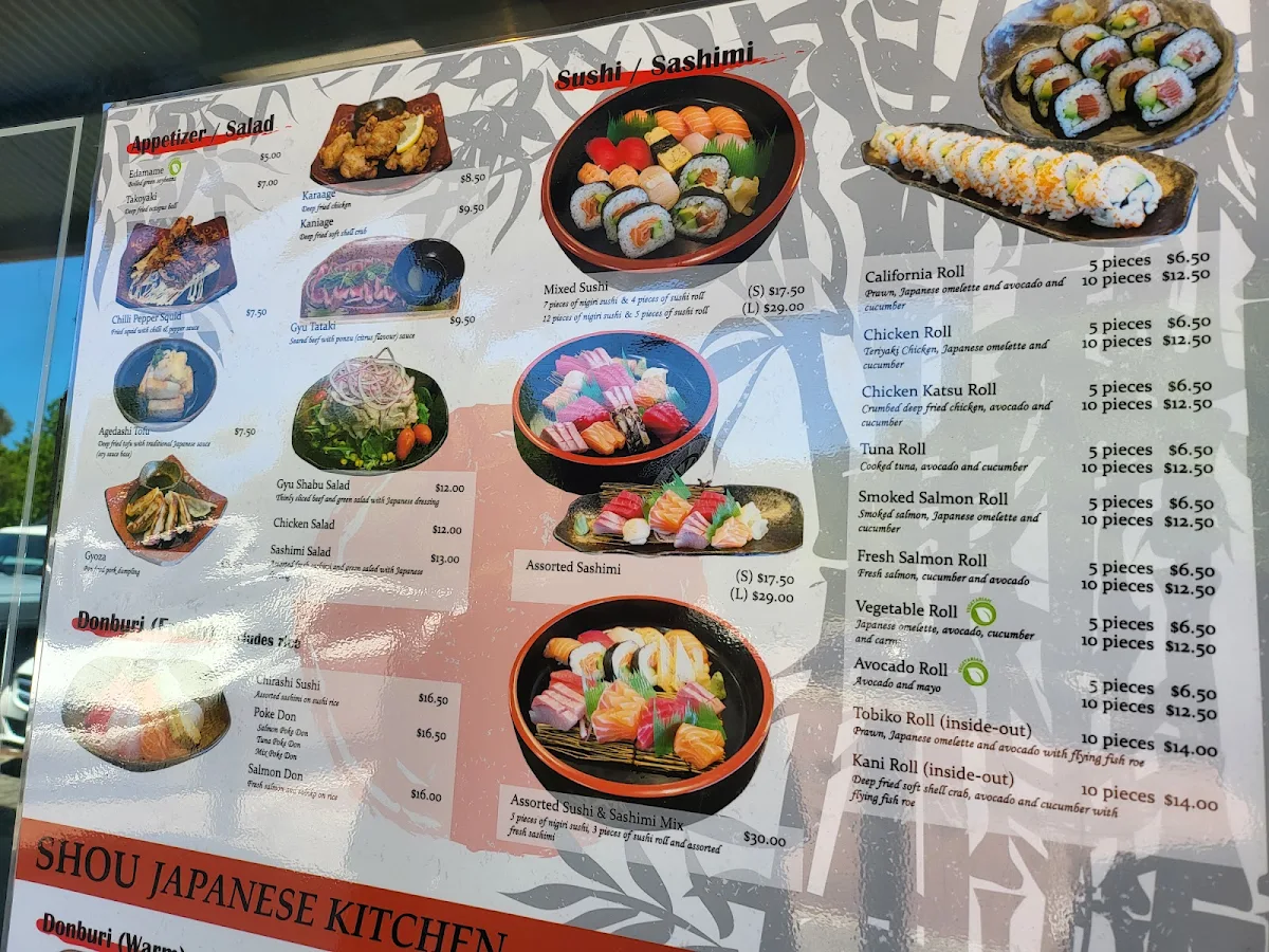 Menu, Shou Japanese Kitchen