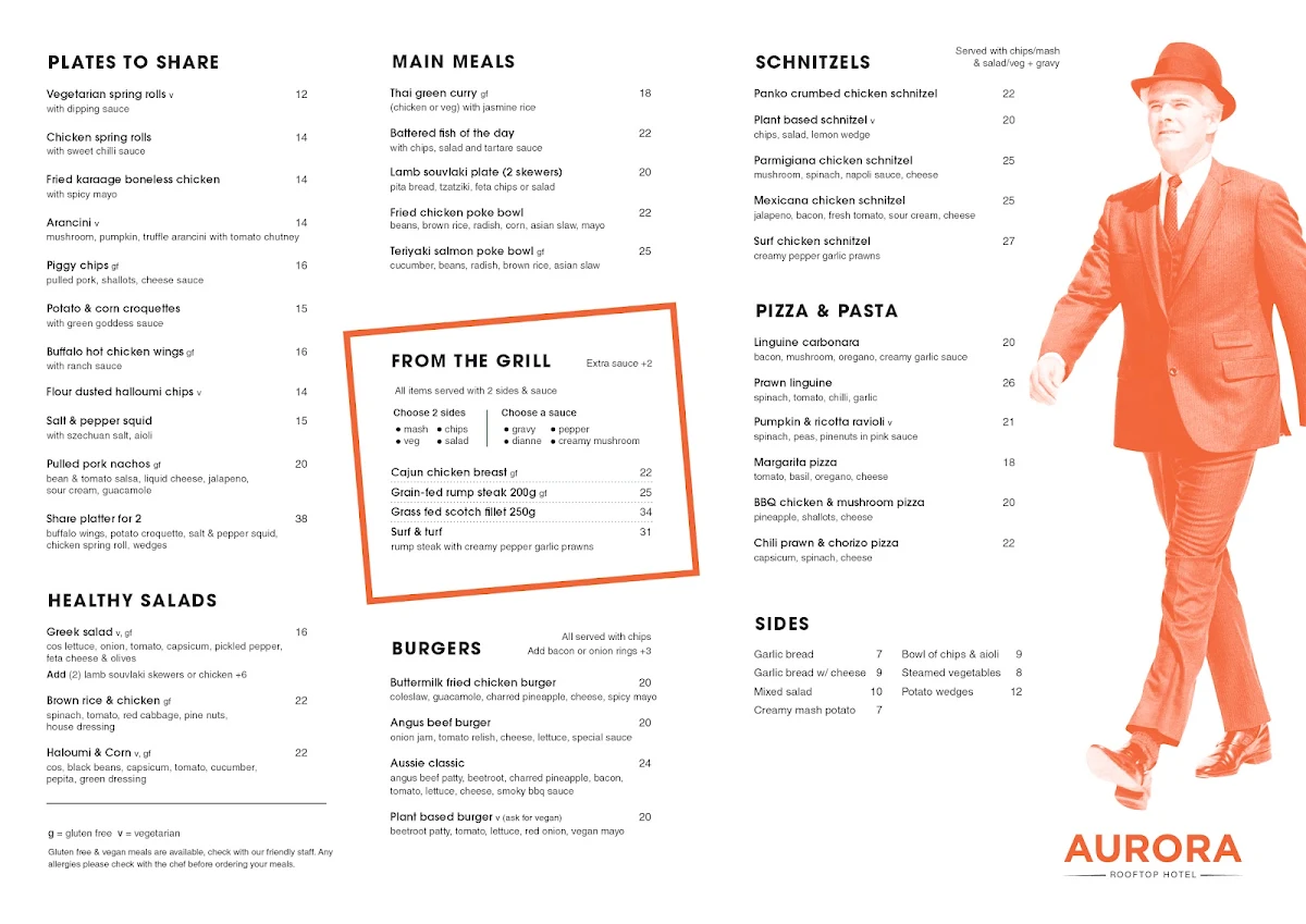 Menu, Aurora Rooftop Hotel